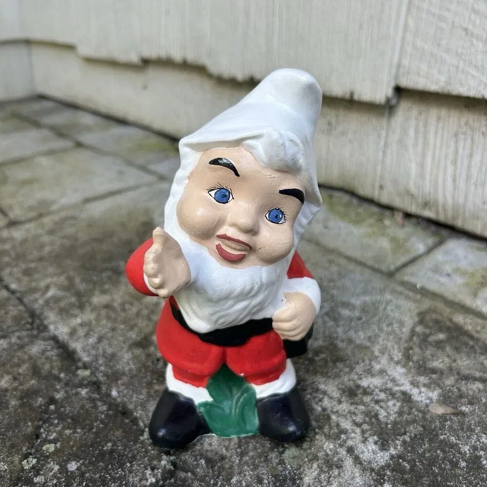 Vtg Ceramic Christmas Santa Coin Bank Gnome Set Retro Holiday Kitschy Christmas
